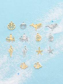 5/10pcs Stainless Steel Beach Ocean Vacation Style Starfish, Octopus, Shells, Sea Fish, Conch, Whales, Fashionable Bracelets, Necklaces, DIY Accessories And Pendants Featuring Marine Animals