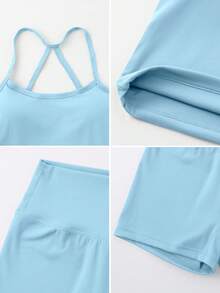 NcmRyu 1 Bộ đồ thể thao tập yoga, tennis, bóng chày, golf, áo ba lỗ và quần short cho nữ - Màu xanh lam - Xem 6