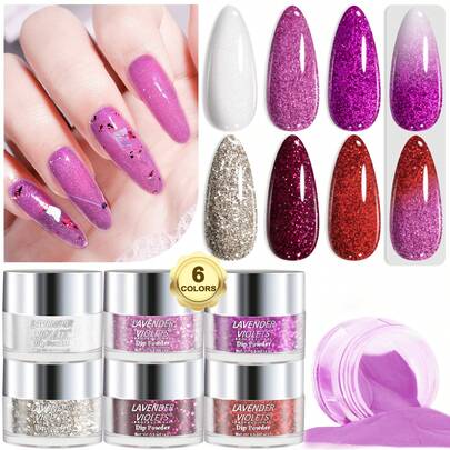 6pcs X 0.5oz Large Capacity Dip Powder Set, 6 Pinkish Red Colors Dipping Powder Fast Air Dry, Long Lasting For Dip Manicure Nail Art Design No Lamp Needed Home Salon DIY Girls Women Gift Set