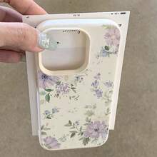 1pc TPU Material Elegant Purple Floral Pattern Phone Case Compatible With Iphone/ Smartphones - White - View 4