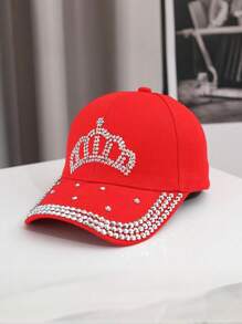 Șapcă de baseball decorată cu stras și broderie coroană, 1 buc., multicoloră, mărime reglabilă, potrivită pentru adulți și copii de 10+ ani, versatilă pentru scene precum camping în aer liber, pescuit, protecție solară, ciclism, călătorii