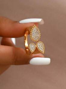 1pc Retro Luxury Niche Design High-End Teardrop Water Drop Chain Open Ring, Party Travel Accessory Gift