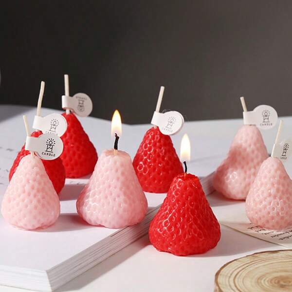 2 Stück/4 Stück/8 Stück Sojawachs-Duftkerzen mit Erdbeere, Geburtstagsfavors, romantische Erdbeerdüft-Kerzen für den Valentinstag
