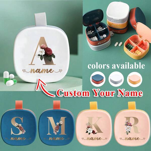 Customized Name Travel Pill Box Medicine Organizer Case Leakproof Pill Storage Dispenser Portable Protector Holder Personalized DIY Pattern Design Durable Travel Accessories For Purse Pocket