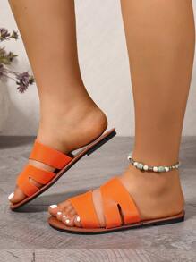 Wide Fit Rhinestone Decor Slide Sandals, Comfortable Women Casual Flat Slippers, Korean Fashion Open Toe Sandals For Summer Outdoor Beach, Suitable With Dress And Casual Attire