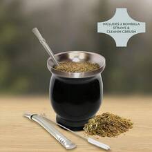 New Norte Yerba Mate C Kit, 8-Ounc Traditional Mate Tea C/Gourd Set | Includ 2 Bombillas (Yerba Mate Straw) & Cleaning Brush, Stainls Steel C, Double-Walled, Easy To Clean | Bl - Black - View 2