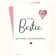 1Pc Elegant Birthday Card 40th Birthday Card For Bestie | High-Quality Cardstock, Smooth Writing On The Back, White With Pink Accents, Perfect Gift For Celebrating Milestone School Supplies, Back To School