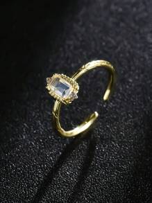 1 pieza Anillo de joyería de estilo vintage, de corte brillante de zirconia cúbica rectangluar de alta calidad y de lujo, con diseño único y minimalista, accesorio de regalo, piedra de nacimiento de diciembre