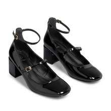 WEIDE Zapatos para mujer tipo Mary Jane de tacón medio, zapatillas de tacón elegantes para estudiantes y mujeres jóvenes, combinan con vestidos y faldas, ideales para ocasiones formales y eventos sociales - Negro - Ver 8