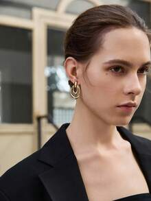 2只时尚金属双圈水滴形夹式耳环，适合无耳洞人士佩戴，圣诞节冬季礼物 - clip - 查看 5