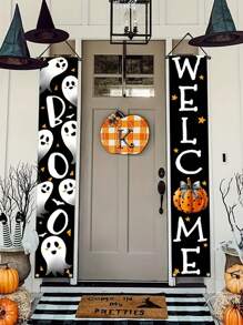 2 pezzi Decorazione da appendere alla porta con scheletri soldato per Ognissanti - Striscione bifacciale in poliestere per veranda, decorazione spaventosa da appendere per porta d'ingresso, veranda, giardino e pareti di casa, senza necessità di alimentazione elettrica per feste di Ognissanti