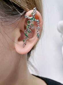 1pc Women's Unique Creative Snake Enameled Earrings, Rhinestone Cross Earrings, Snake Wrapped Sword Earring Decor, Y2K Style