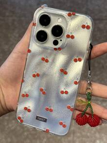 Simple Cherry Pendant Phone Case Compatible With IPhone 16 15 14 13 12 11 Pro Max Plus Creative Shockproof Soft Flash Cases Shell Korea Gift Girl - Silver - View 1