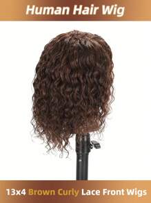 Peruca com frente de renda 13x4 com densidade de 200% cabelo encaracolado castanho, peruca de cabelo humano pré-depenada com cabelo de bebê onda encaracolada profunda peruca de cabelo humano, 12-16 polegadas para mulheres, peruca frontal de renda castanha de 14 polegadas para uso em festivais, praia e festas
