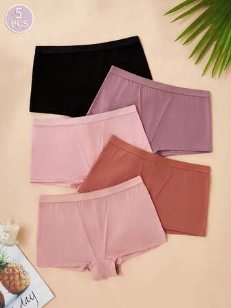 5件装休闲舒适简约纯色中腰内裤