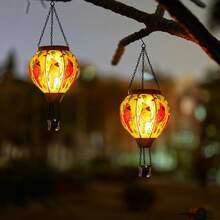 Starsoul Hot Balloon Solar Lantern With Flower Projection Metal Outdoor Waterproof Hot Balloon Solar Lights Hanging Lantern For Garden Yard Patio Decor - 紅衣主教-B-2pc - 查看 7
