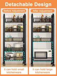 Rolling Utility Cart Organizer, Stable And Sturdy Black Rolling Storage Carts With Wheels, Storage Cart For Bathroom, Kitchen, Snack, Craft, Makeup, Kitchen Storage And Organization, Daily Essentials, Shelf Rack Dish Drying Rack Utensil, 3/4/5 Tier - Black - View 10