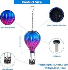 Starsoul Hot Balloon Solar Lantern With Flower Projection Metal Outdoor Waterproof Hot Balloon Solar Lights Hanging Lantern For Garden Yard Patio Decor - Purple+Blue - 查看 5