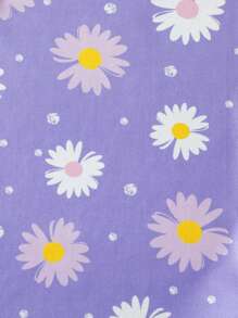 2 Peças Conjunto de Pijamas Ajustados para Meninas, Regata e Shorts Estampados com Margarida, Roupa Íntima Respirável e Confortável de Verão