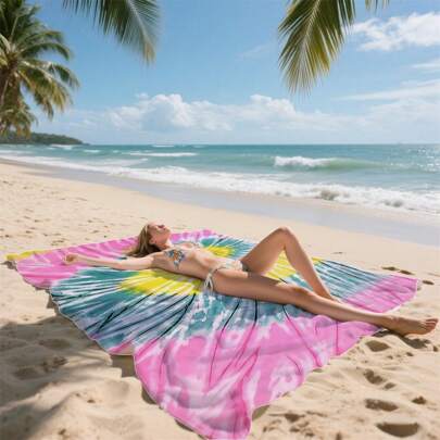 Toalla de playa con efecto tie-dye de talla grande, disponible en varios tamaños