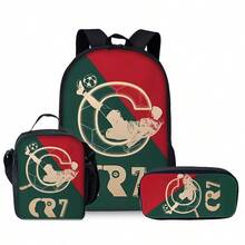 Football Digital Printed Backpack Three Pieces Set (Single-Layer Backpack + Shoulder Strap Lunch Bag + Single-Layer Pencil Bag) Bag For School College, School Supplies, School Backpack, School Bag, School Bag Set, Backpack For School, Back To School Backpack, School Bookbag, Big Backpack, Backpack School, Back To School Bags, Large Capacity, Lightweight, Portable, With Pencil Case, Suitable For Teen Girls Women College Students, Perfect For Back To School, First Day Of School, Middle School, High School - Black - View 12