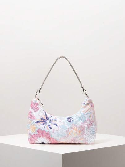 Elegant Colorful Sequin Women's Shoulder Bag, Floral Bag, Bridal Party, Sequin Bag, Prom Bag, Prom Accessories, Premium Style Ladies Handbag, Wedding Items, Bag For Women Elegant (Pattern Random), Sparkling Sequin Bags Ladies Elegant