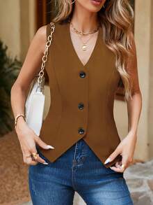 Áo tank top không tay đơn sắc tối giản dành cho nữ mùa hè - Màu vàng - Xem 3