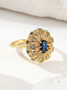 1pc Bohemian Sunflower Ring - Handmade Zirconia Statement Ring, Unique Floral Jewelry For Women/Men, Elegant Stackable Ring, Perfect Daily Wear & Gift