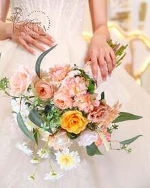 Artificial Flowers Combo, Champagne Silk Roses, Peonies, Dahlias With Stems For DIY Wedding Bouquets, Baby Shower, Table Centerpieces, Home Decor, Fake Floral Arrangements, Party Decorations - 香檳色 - 查看 5