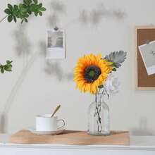 Artificial Flowers Combo, Champagne Silk Roses, Peonies, Dahlias With Stems For DIY Wedding Bouquets, Baby Shower, Table Centerpieces, Home Decor, Fake Floral Arrangements, Party Decorations - Yellow&white - 查看 4