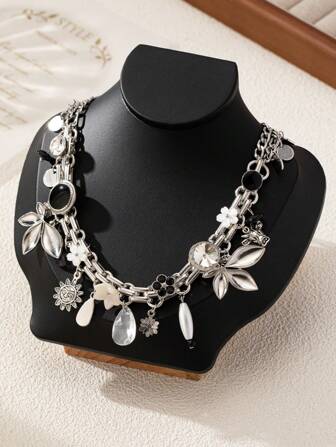 1 件新款欧美时尚优雅复古高端花卉笑脸链项链女士