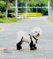 1 pièce Harnais pour chien avec bottes et laisse, bottes de neige pour harnais d'extérieur, chaussures de marche imperméables, protecteur anti-dérapant pour les pattes , convient aux petits et moyens chiens (noir) - Multicolore - Voir 3