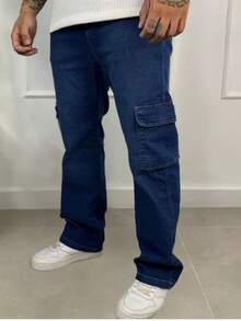 Black Cargo Pants Contrast Side Pockets Elastic Waist Black White Stitching Skater Street - Rửa tối - Xem 3