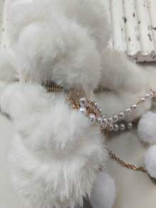 Grampo de Cabelo Decorado com Pérola Falsa e Pompom, Grampo de Cabelo Fofo em Formato de Arco de Anjo, Grampo de Cabelo, Presilha de Cabelo, Pinça de Cabelo, Acessório de Cabelo, Material Escolar, Faculdade