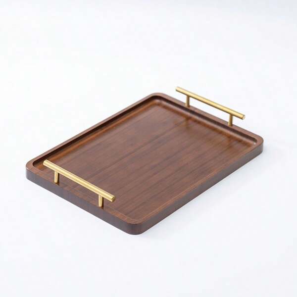 1 pieza Bandeja de té de bambú vintage, Bandeja rectangular comercial de bambú, Bandeja para servir pasteles, aperitivos y alimentos, con mango, adecuada para barbacoa y mesa de comedor