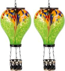 Starsoul Hot Balloon Solar Lantern With Flower Projection Metal Outdoor Waterproof Hot Balloon Solar Lights Hanging Lantern For Garden Yard Patio Decor - 紮染-C-2PC - View 1