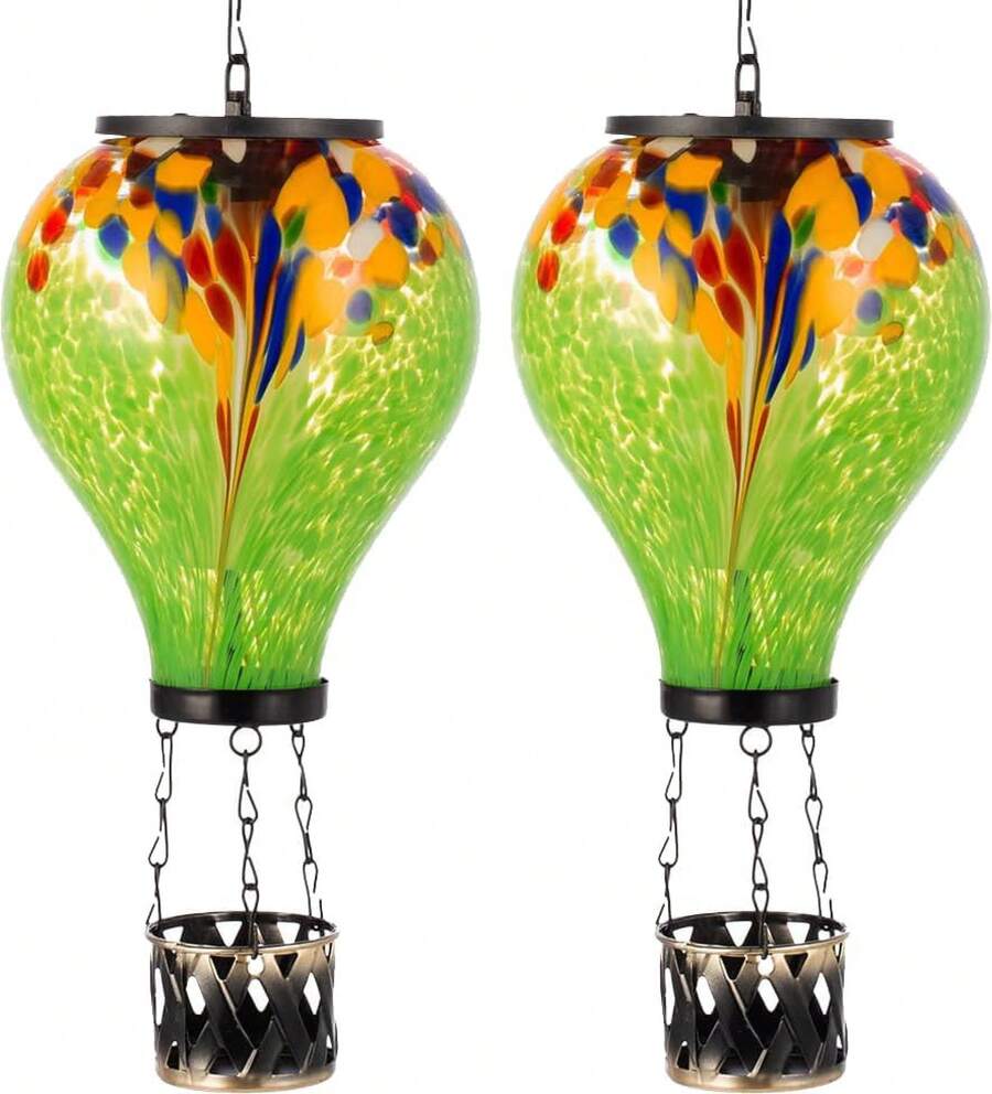 Starsoul Hot Balloon Solar Lantern With Flower Projection Metal Outdoor Waterproof Hot Balloon Solar Lights Hanging Lantern For Garden Yard Patio Decor - 紮染-C-2PC - View 1