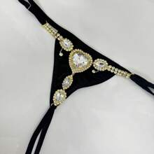 2025 Nova Calcinha Elástica com Borla de Cristal Vermelho, Conjunto de Corpo Maiô Bikini Ajustável com Strass para Mulheres, Lingerie Íntima