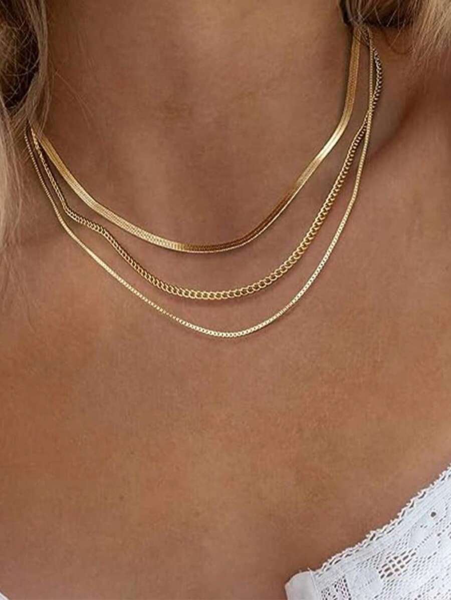 GARMEND 1pc Bohemian Style Layered Flat Chain Metal Blade Necklace, Fashion