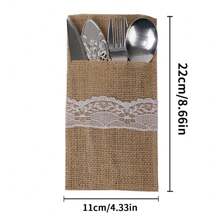 10pcs European Style Linen Lace Cutlery Holders, Handmade Craft DIY For Weddings, Celebrations, Parties