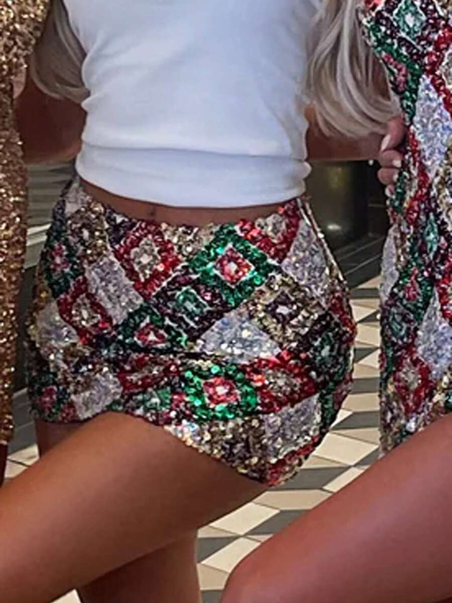 Giufajk Women's Summer Fashion Short Sequined Short Skirt Tight Seaside Club Party Sequined Mini Skirt - 金色 - 查看 1