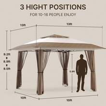 Lofka 13x13 Pop Up Gazebo Tent With Mosquito Netting, Outoor Canopy Tent With 4 Sandbags, 8 Stakes, 4 Ropes, Roller Bag, Pop Up Canopy Tent For Lawn Backyard Garden Deck,Outdoor Furniture - Beige - View 3