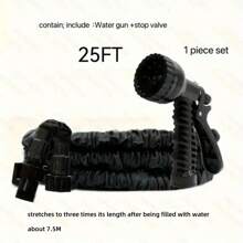 1pc 25/50/75ft Expandable Garden Hose With 7-Function Shower Sprayer Set - Durable, Nozzle Attached Yard Watering & Irrigation Hose, Outdoor Use And Car Wash Hose High Pressure Water Gun - No Power Needed