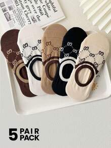5 Pairs Women's Stripe & Letter Printed French Style Luxury Casual Boat Socks