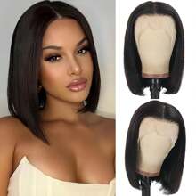 Bob Wig Human Hair Pre Plucked 13x4 Frontal Lace Wig 12inch Black Bob Wig For Women 180% Density Straight Short Bob Lace Front Wigs Human Hair With Baby Hair Daily Use Beach Hair Style