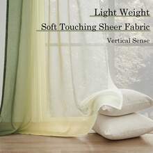 4 Panels Ombre  Sheer Curtains  For Living Room Bedroom Decor, Gradient Semi Voile Rod Pocket Window Curtain Drapes - YG - Xem 4