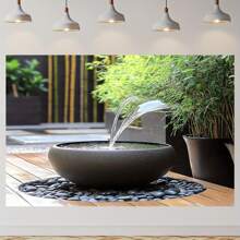 1pc Zen Garden Fountain With Water Design Backdrop Cloth,- Tranquil Japanese-Style Decor For Weddings, Anniversaries And Peaceful Celebrations, Bedroom Home Decoration, Party Background,No Electricity Needed, Bedroom Decoration Zen Garden Decor ,2D Flat,Notmulti-Layer Or Real Model