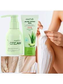 2 件芦荟脱毛膏套装，保湿，温和，清洁皮肤，去除腋毛、腿毛、手毛、胡须毛，无刺激