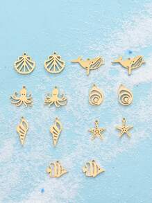 5/10pcs Stainless Steel Beach Ocean Vacation Style Starfish, Octopus, Shells, Sea Fish, Conch, Whales, Fashionable Bracelets, Necklaces, DIY Accessories And Pendants Featuring Marine Animals