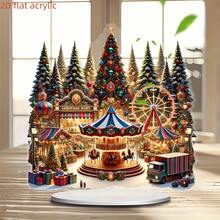 2D Flat, 2D Flat Acrylic - Bohemian Style Christmas Winter Wonderland Carousel Scene, Multifunctional Holiday Decor Suitable For Home, Office Or Gift, No Electricity Required, Lightweight Durable Acrylic Craftsmanship, Office Christmas Ornaments - Multicolor - View 5